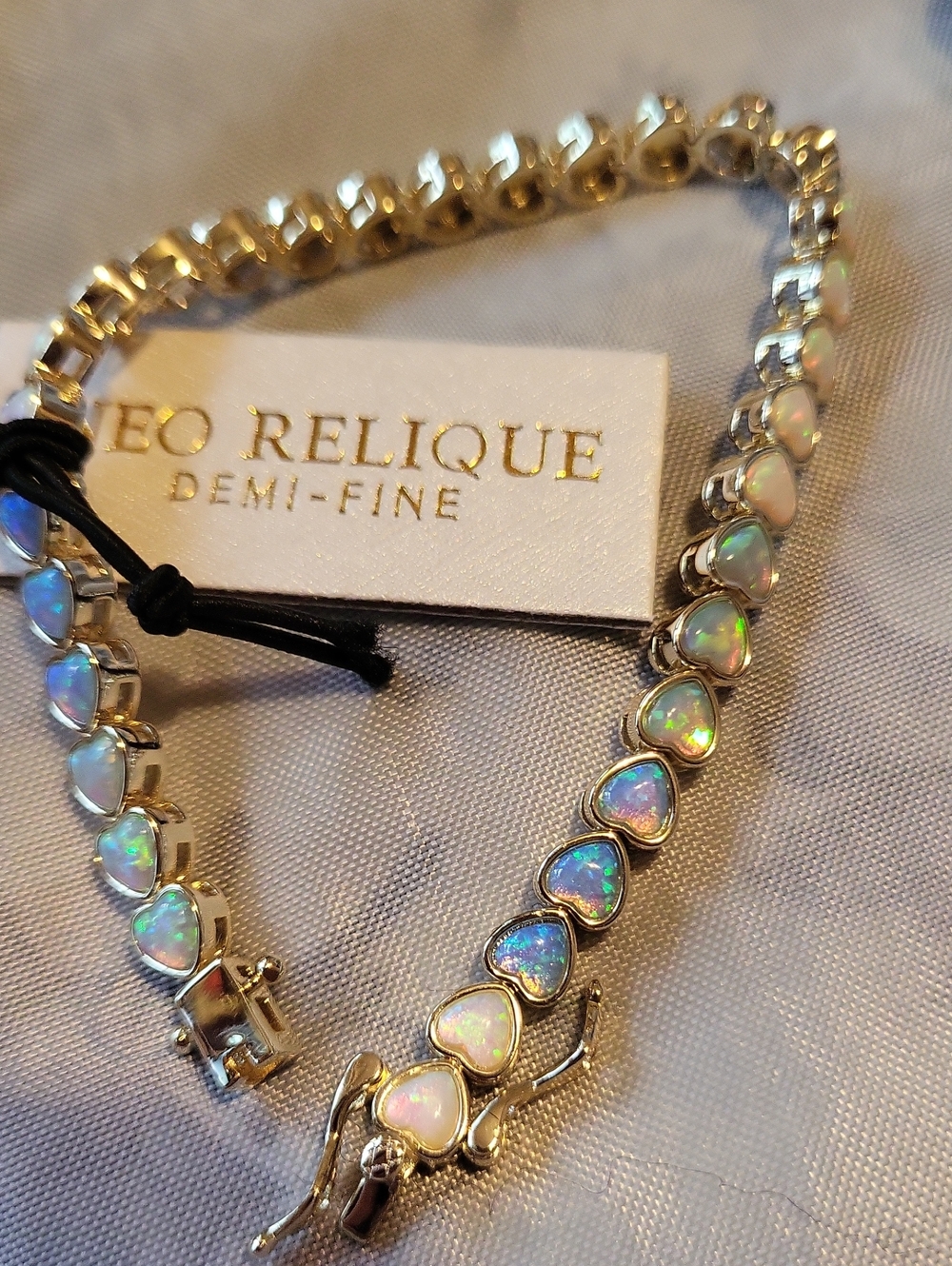 Neo Relique Heart Opal Tennis Bracelet - Gold Tone